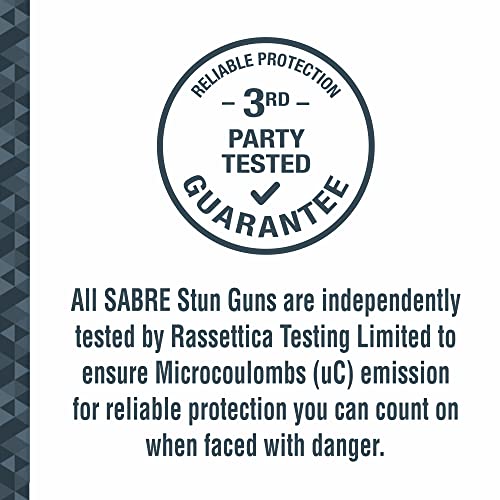 SABRE 2-in-1 Stun Gun and Flashlight and Belt Holster, Emits 1.60 Powerful Pain Inducing Microcoulombs (µC) Charge, 120 Lumen LED Flashlight, Rubberized Grip, Compact Design, Rechargeable - color: Black