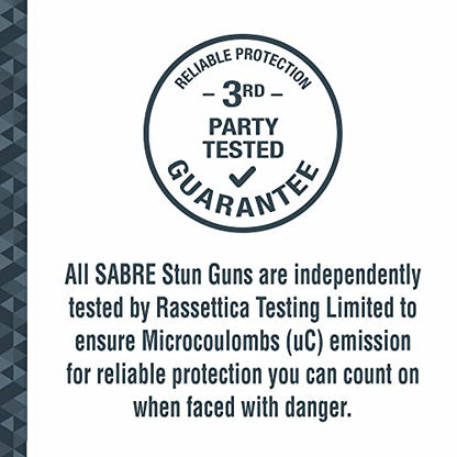 SABRE 2-in-1 Stun Gun and Flashlight and Belt Holster, Emits 1.60 Powerful Pain Inducing Microcoulombs (µC) Charge, 120 Lumen LED Flashlight, Rubberized Grip, Compact Design, Rechargeable - color: Black