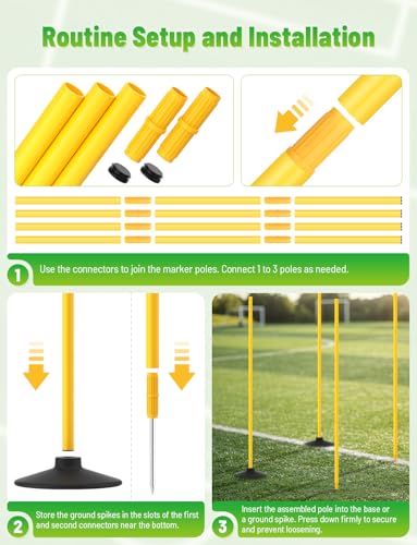 GHB Agility Poles 4 Pack 50" Sports Soccer Training Poles - size: B.Rubber Base+Spike