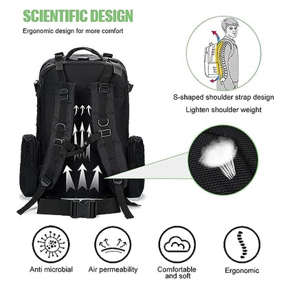 Large Military Tactical Backpack for Men, 40-50L Backpacks for Women, Bug out Bag Army 3 Days Assault Pack Bags Rucksack with Molle System Black - color: Black