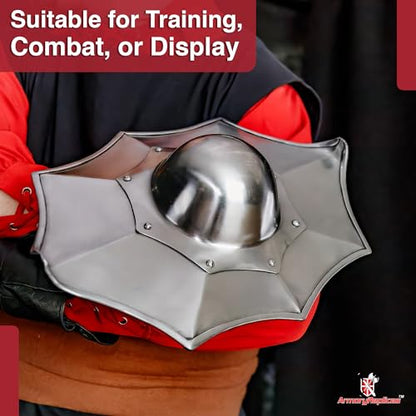 Armory Replicas™ Talhofer Buckler Shield – 17x11” Forged Steel Combat Shield with Wood Grip for Training & Display - color: Silver