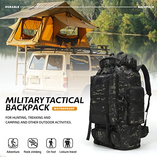 100L Hiking Camping Backpack MOLLE Rucksack Waterproof Daypack for Traveling - color: Blackcame