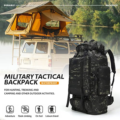 100L Hiking Camping Backpack MOLLE Rucksack Waterproof Daypack for Traveling - color: Blackcame