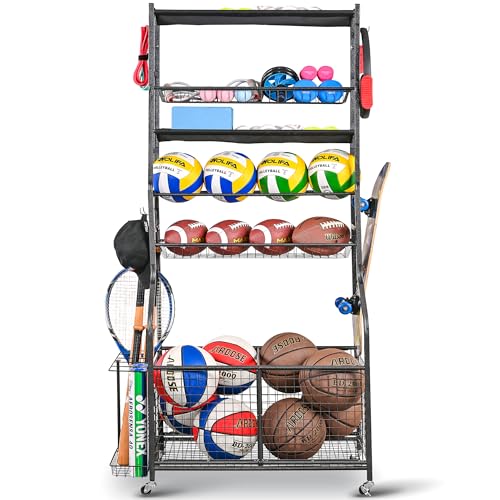 Mythinglogic Rolling Sports Equipment Organizer for Garage Gear and Toys - color: New Black