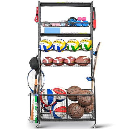 Mythinglogic Rolling Sports Equipment Organizer for Garage Gear and Toys - color: New Black