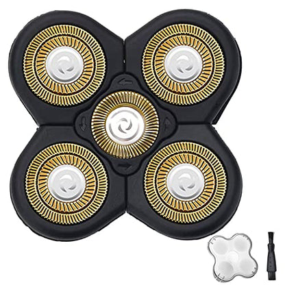 5D Men's Electric Shaver Replacement Heads Bald Replacement Heads Replacement 5 Heads Razor Blades Wet and Dry Compatible Waterproof with Blade Cover(Gold) - color: Gold2