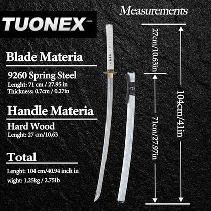 Handmade Sharp Katana, Traditional Clay Tempered 1060/9260/T10 Steel, Full Tang Real Katana Sword, Authentic Japanese Craft Samurai Sword - color: White
