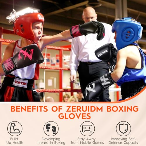Kids Boxing Gloves 6 oz Youth Training Sparring Gloves for 3–12, Leather Ventilated Mesh, Boys Girls Junior Punching Gloves for PunchBag Focus Pads MMA Muay Thai Kickboxing - color: Red