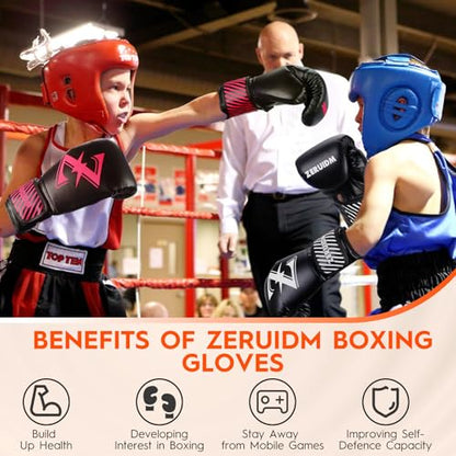 Kids Boxing Gloves 6 oz Youth Training Sparring Gloves for 3–12, Leather Ventilated Mesh, Boys Girls Junior Punching Gloves for PunchBag Focus Pads MMA Muay Thai Kickboxing - color: Red