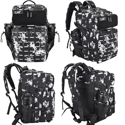 LHI Tactical Military Backpack for Men 25L/45L Large Molle Army Assault Pack 3 Day Hiking Rucksack With Bottle Holder - color: Black Lightning, size: 45L