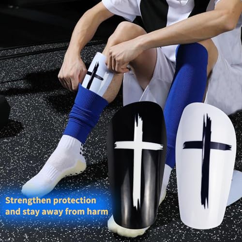 TOMIYO Soccer Shin Guards with Socks Kids 10-12 Calf Protective Equipment - color: Black+White, size: Large