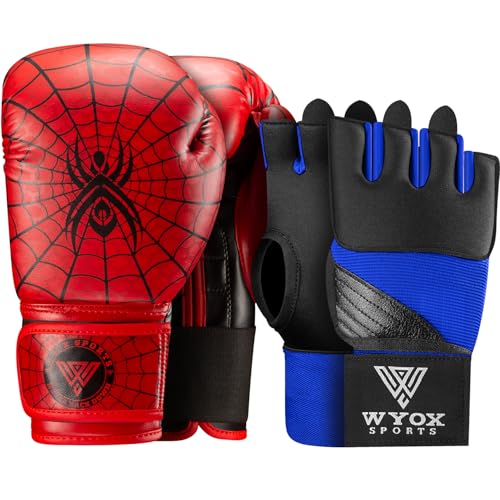 WYOX Kids Boxing Gloves 4oz 6oz 8oz with Gel Hand Wraps – Youth Boxing Gloves Set for Boys Girls, Padded Knuckle Inner Gloves, Punching Bag, Sparring, MMA, Muay Thai, Kickboxing Training Gear
