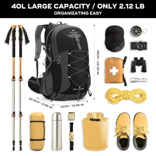 Maelstrom 40L Hiking Backpack, Lightweight Camping Daypack with Rain Cover - color: Black, size: 40l