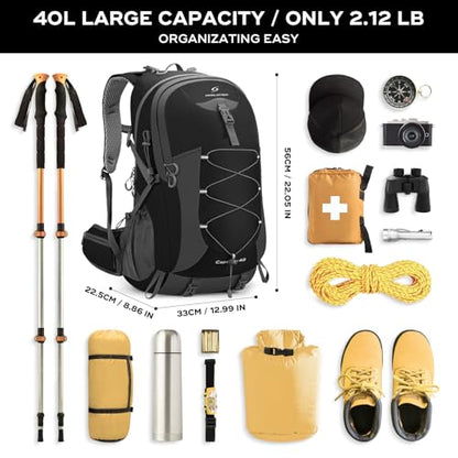 Maelstrom 40L Hiking Backpack, Lightweight Camping Daypack with Rain Cover - color: Black, size: 40l