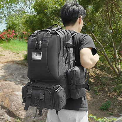 Large Military Tactical Backpack for Men, 40-50L Backpacks for Women, Bug out Bag Army 3 Days Assault Pack Bags Rucksack with Molle System Black - color: Black