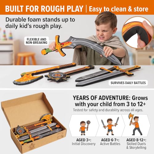 Foam Swords Weapons Toy 5 Set, 17 inch, Kids Boys Gift