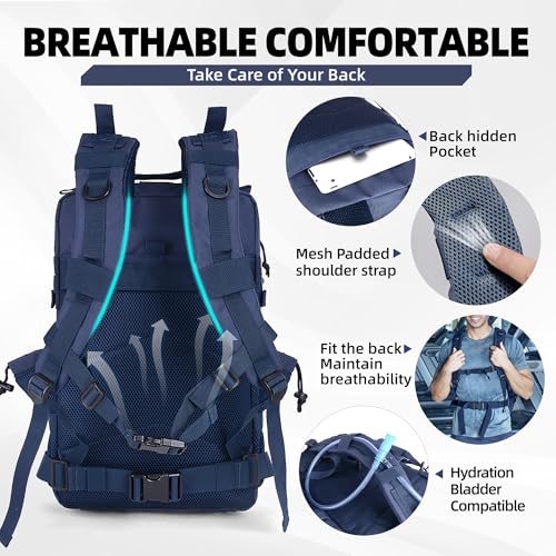 gracedon Tactical Backpack - Military Molle Bag 3 Days Pack for men and Women Large Assault Rucksack 25-45L (45L-Navy) - color: 45l-navy