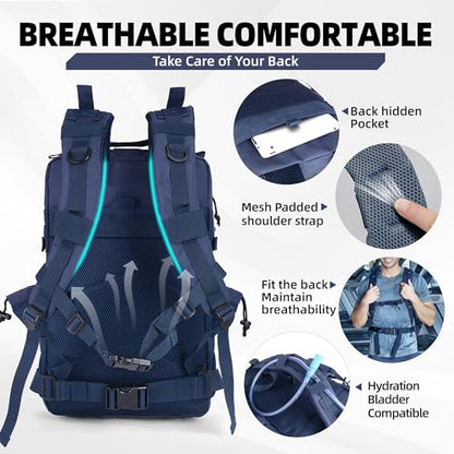 gracedon Tactical Backpack - Military Molle Bag 3 Days Pack for men and Women Large Assault Rucksack 25-45L (45L-Navy) - color: 45l-navy
