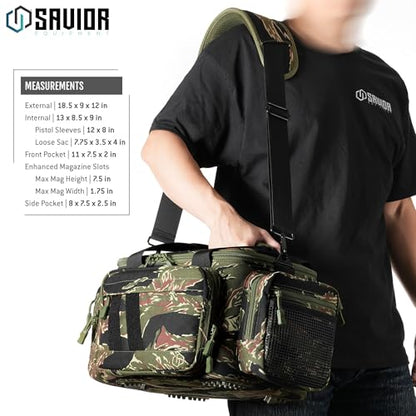 Savior Equipment Specialist Series Tactical Triple Pistol Shooting Range Hunting Duffle Bag Gun Carrying Case, Rigid Compartment Frame, Lockable Zippers - color: Tiger Stripe