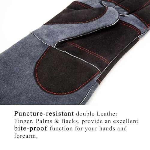 RAPICCA Animal Handling Gloves Bite Proof Double Leather Reinforced Padding Dog,Cat Scratch,Bird Handling Falconry Gloves Grabbing Reptile Squirrel Snake Bite 16in Grey-Black (Pack of 2) - size: 2 Count (Pack of 2), style: 16 Inches