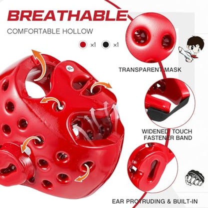 JellyArch 2 Pcs Taekwondo Karate Headgear MMA Martial Arts Helmet Soft Head Guard Protection Sparring Gear Helmet Boxing for Men Women Thai Kickboxing Grappling Muay Taekwondo - color: Red and Black, size: Medium