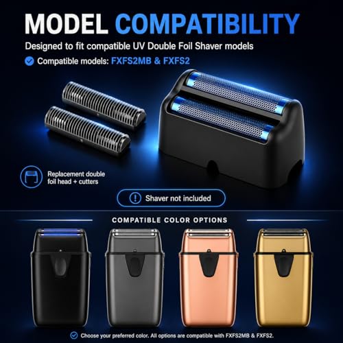 Replacement Double Foil Blade Compatible with BaBylissPRO UV-Double Shaver - color: Black Double Foil-2 Pack