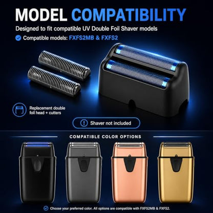 Replacement Double Foil Blade Compatible with BaBylissPRO UV-Double Shaver - color: Black Double Foil-2 Pack