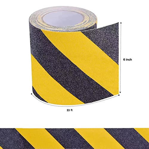Anti Slip Tape, Waterproof Self Adhesive Yellow/Black 6"x33Ft Grip Tape - size: 6 Inch x 33 Feet