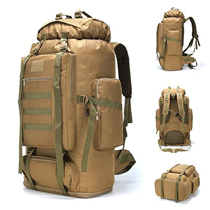 100L Hiking Camping Backpack MOLLE Rucksack Waterproof Daypack for Traveling (Khaki) - color: Khaki