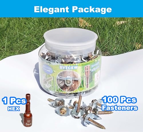 100 Pcs Fencing Fasteners Post Screw with Wire Fixer, Fence Staple for Wire Mesh and Woven Fencing, Quickly Install in Wood with Power Drill