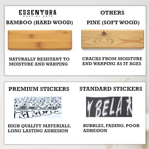 10/12 Belts Karate Belt Display Rack, Pure Bamboo Wood, Themed Stickers, Medal Hangers - Taekwondo Belt Display, Jiu Jitsu, BJJ, Martial Arts - color: BLACK, style: 12 BELTS
