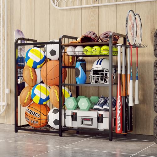 Homsorout Garage Sports Equipment Organizer, Ball Storage for Gear and Toys, Large Capacity, Sports Organizer for Garage with Hooks and Baskets