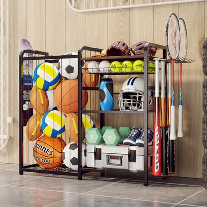 Homsorout Garage Sports Equipment Organizer, Ball Storage for Gear and Toys, Large Capacity, Sports Organizer for Garage with Hooks and Baskets