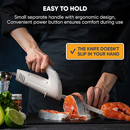 Homaider Electric Knife for Meat Slicing, Turkey, Carving Meat, Bread & More | Ergonomic Handle + 2 Carving Reciprocating Stainless Steel Blades and Serving Fork Included, 6 Foot Cord (Pack of 2) - size: Knife (Pack of 2)