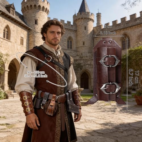 SUMGOGO Medieval Back Sword Frog Holder Arm Bracer Belt and Belt Pouch Hook Viking Warrior Costume Renaissance Accessory Prop - color: Brown