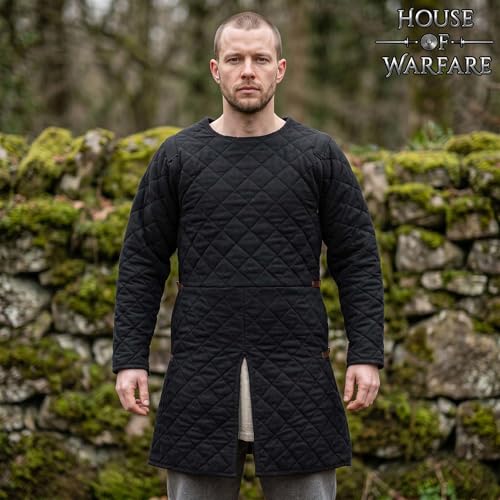 Medieval Gambeson Men Jacket | Padded Gambeson Coat 13th Century 2-Layer – Quilted Cotton Arming Wear - color: Black, size: Medium
