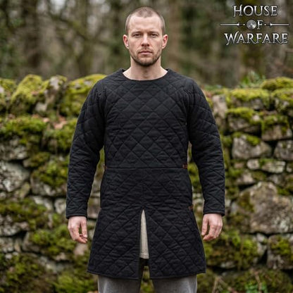 Medieval Gambeson Men Jacket | Padded Gambeson Coat 13th Century 2-Layer – Quilted Cotton Arming Wear - color: Black, size: Medium