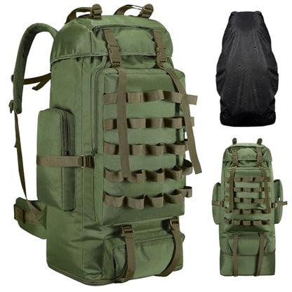 70L/100L Camping Hiking Backpack with Rain Cover, Expandable Large Military Tactical Backpack, Waterproof Molle Rucksack Travel Backpacking Daypack for Climbing Trekking (Green) - color: Green