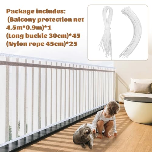 Hosuly Banister Guard Balcony Netting, 15 x 3 ft, White, 1 Set - color: White, size: 15 x 3 ft