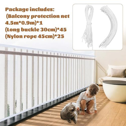 Hosuly Banister Guard Balcony Netting, 15 x 3 ft, White, 1 Set - color: White, size: 15 x 3 ft