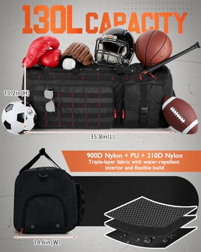Gonex 130L Extra Large Duffel Bag, Convertible Travel Duffle - color: Black with Red Accents, size: 130L