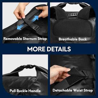 Haimont Large Waterproof Roll Top Dry Backpack 60L, Black - color: Black, size: 60L