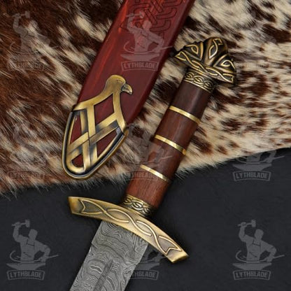 Handmade 38" Inch Real Damascus Steel Viking Sword with Scabbard-Viking & Cosplay Long Sword Full Tang Blade and Wooden Handle – Real Norse Northman Battle Sword | Best Gift for Men