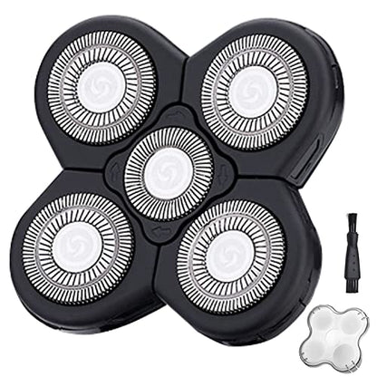 5 Blades Shaver Replacement Heads for Bald Men Easy to Clean Electric Shaver with Blade Cover - color: Black