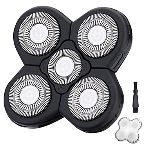 5 Blades Shaver Replacement Heads for Bald Men Easy to Clean Electric Shaver with Blade Cover - color: Black