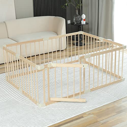 Baby Playpen Play Fence Gate Play Pen Wood Large,Playpens for Babies and Toddlers Kids Indoor,Baby Play Yards Gym - size: 120x160x61 cm