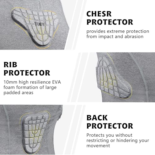Youth Padded Compression Shirt Vest Rib Chest Protector Football Baseball - color: Padded Vest Gray, size: Medium