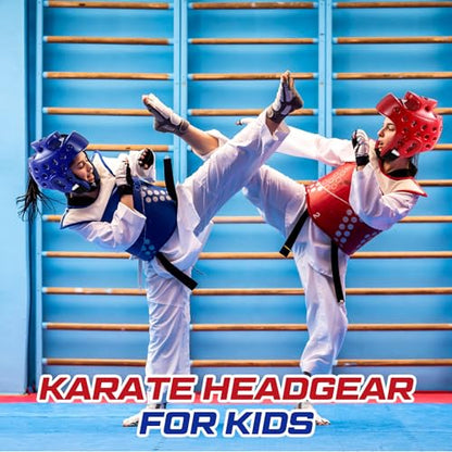 JellyArch 2 Pcs Taekwondo Karate Headgear MMA Martial Arts Helmet Soft Head Guard Protection Sparring Gear Helmet Boxing for Men Women Thai Kickboxing Grappling Muay Taekwondo - color: Red and Blue, size: Large