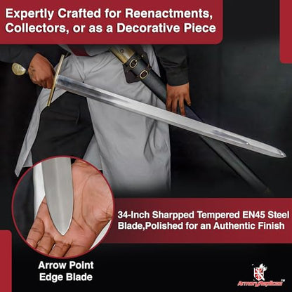 Armory Replicas™ Medieval Hand Forged Knight Sword EN45 Carbon Steel Full Tang with Scabbard - style: Crusader Templar Sword