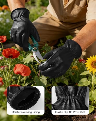 OZERO Leather Garden Gloves: Soft Breathable Deerskin Gloves (Black, S) - color: Black, size: Small (Pack of 1)